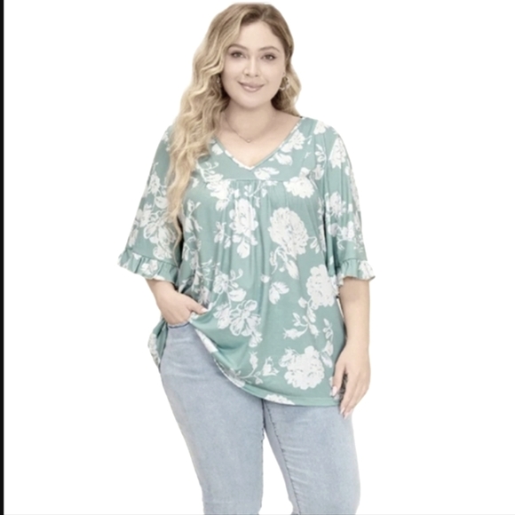 NWT BloomChic Women's 18-20(2X) Short Sleeve Top Green & White - Picture 2 of 16